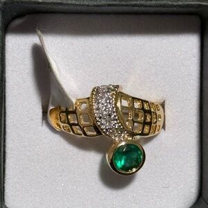 Vintage Deadstock 14kt Gold Electroplate and CZ Sz 6 Ring